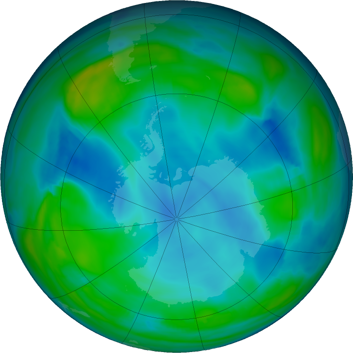 Antarctic ozone map for 02 July 2022